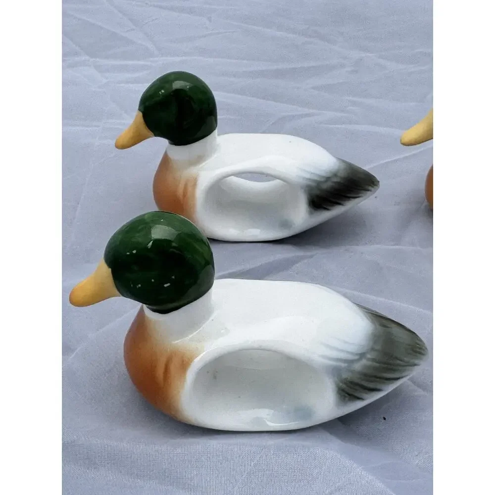 Vtg Ceramic Mallard Duck Napkin Rings Set Of 4
